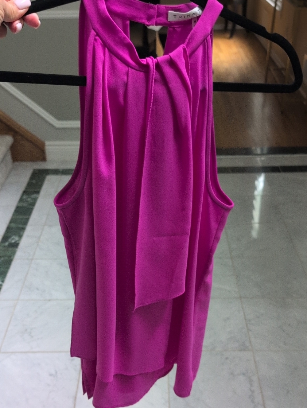 Trina Turk Hot Pink Sleeveless Sash-Neck Blouse Size M. Like New